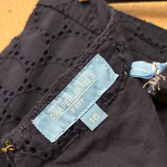 Draper James Navy Blue Eyelet A-Line Knee Length Skirt Size 16 Ruffle Hem - Picture 2 of 15